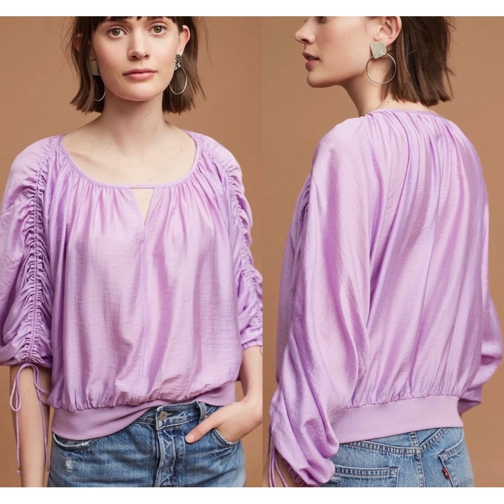 Anthropologie Maeve Calluna Tied Blouse Womens S Purple Oversized Silk Blend